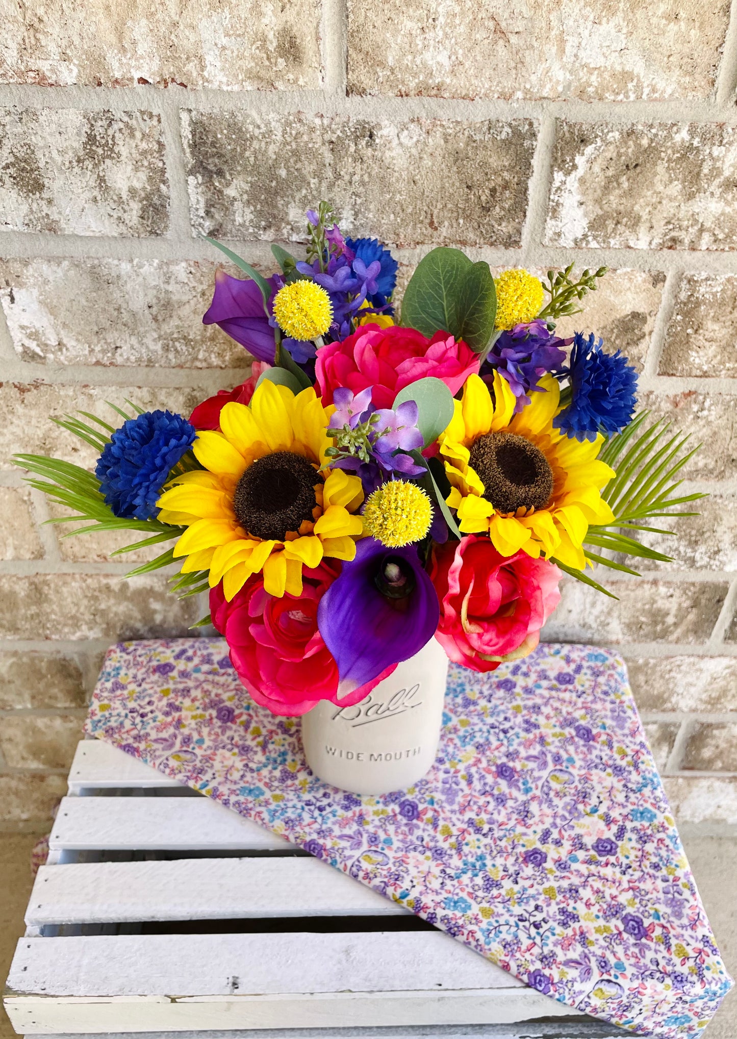 Mixed Colorful Sunflower, Lilac, Rose, Hydrangea, Peony & Lily Arrangement
