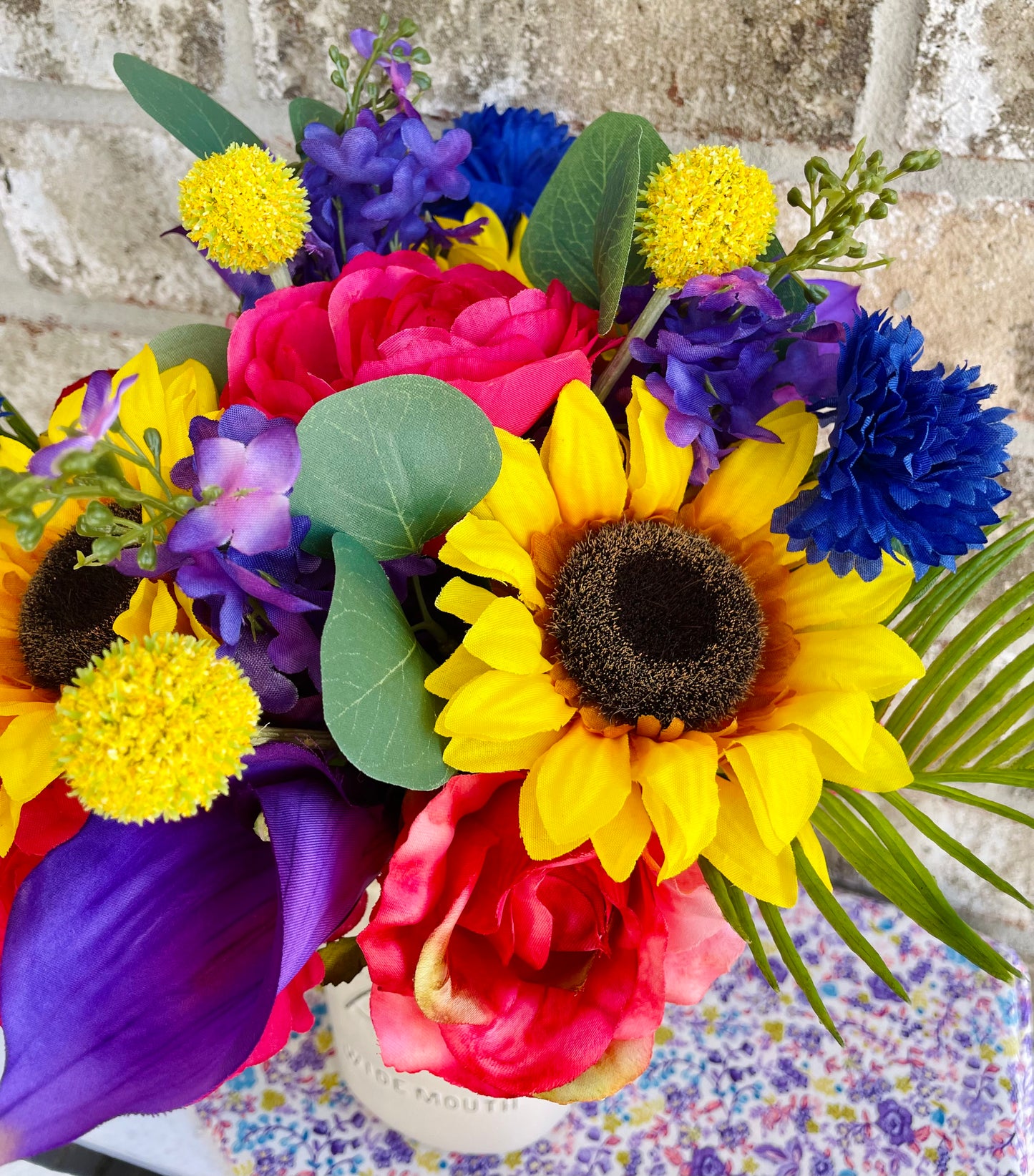 Mixed Colorful Sunflower, Lilac, Rose, Hydrangea, Peony & Lily Arrangement