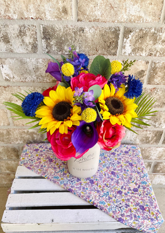 Mixed Colorful Sunflower, Lilac, Rose, Hydrangea, Peony & Lily Arrangement