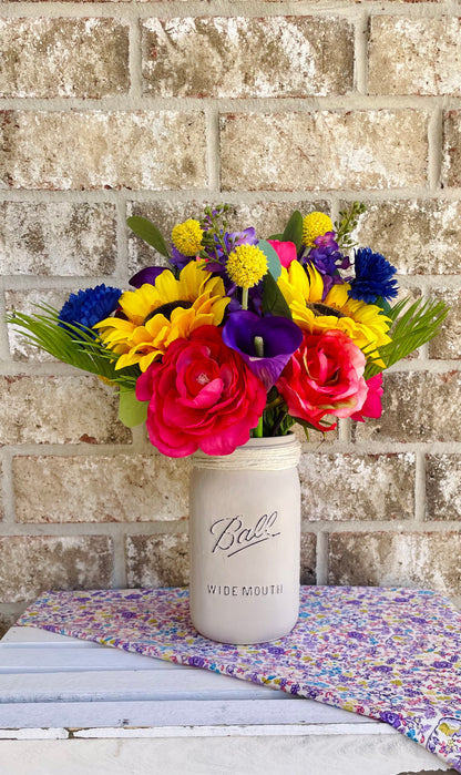 Mixed Colorful Sunflower, Lilac, Rose, Hydrangea, Peony & Lily Arrangement