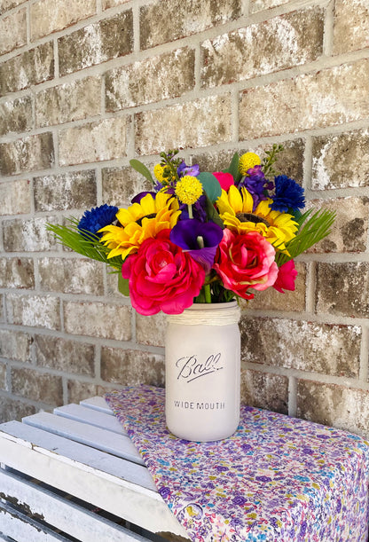 Mixed Colorful Sunflower, Lilac, Rose, Hydrangea, Peony & Lily Arrangement