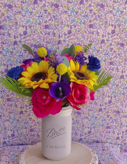 Mixed Colorful Sunflower, Lilac, Rose, Hydrangea, Peony & Lily Arrangement